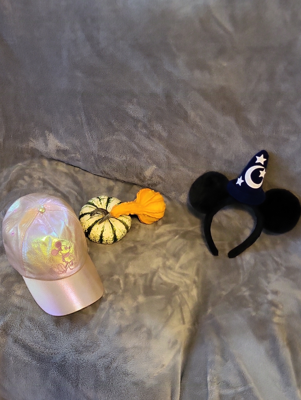 Disney Iridescent Pink Baseball Cap & Navy Sorcerer Mouse Ears Headband